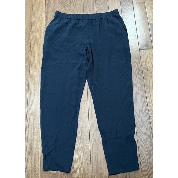 EILEEN FISHER Pants M Silk Georgette Crepe Slouch Taper Pull On GraphiteNWT